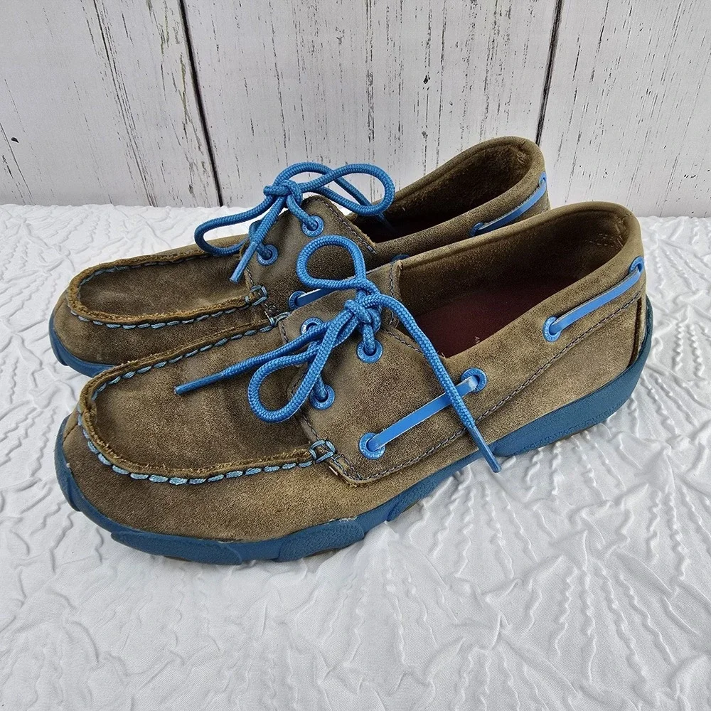 Twisted X Boat‎ 4.5M Driving Shoes Moc Bomber YDM0016 Brown Turquoise Leather
